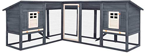 ZEYUAN Kaninchenstall mit Freilauf, Hasenstall, Hasenkäfig, Doppelhausninchenställe,Tierhaus, Kleintierstall, Kaninchenhaus, Haustierstall, Kaninchen Häuser, Grau und Weiß Tanne Massivholz