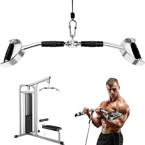 Yes4All Latsdragstång med brett grepp, tillbehör med D-grepphandtag/curl-latsdragtillbehör för gymutrustning, nedpressningsstång på 68,5 cm, för kabelmaskin, med gummihandgrepp och roterande hängare
