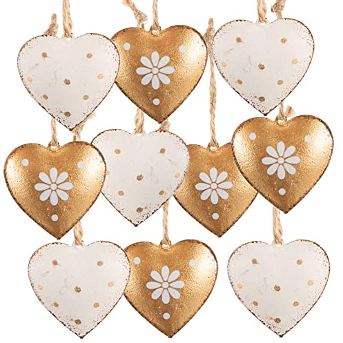 Logbuch-Verlag 10 Herz Anhänger aus Metall Gold Ostern Hochzeit Osterschmuck weiß 4 cm