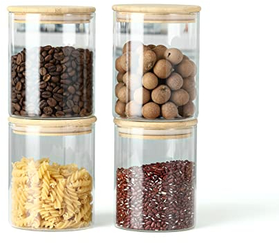 Sageware Lot de 4 boîtes de conservation en verre borosilicate avec couvercle en bambou (4 x 750 ml)