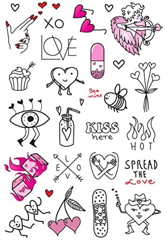Tatsy The Valentine's Set – Temporäre Tattoos mit Liebesmotiven für Damen, Herren und Kinder, ideal zum Valentinstag