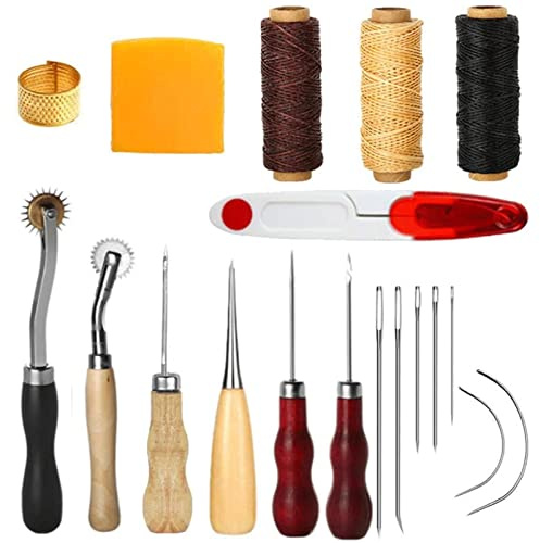 DIY läderreparationssats | Leathercraft syverktyg för klädselreparation | Lädernålar Trådvax läderkit med sylar, gör-det-självtillbehör för reparation av ryggsäck Carseat
