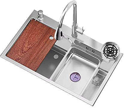 INGVY Fregadero de Cocina Modular desagüe de Esquina, Fregadero de estación de Trabajo bajo Cubierta, Fregadero de Acero Inoxidable para desagüe descentrado de Cocina, 3 mm de Acero Inoxidable cep