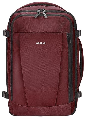 ECOHUB Ryanair Cabin Bag 40x20x25 Underseat Travel Bag 9 Pockets Hand Luggage Backpack Recycled PET Eco Friendly Rucksack for Women & Men Carry on Bag with USB Port, 20L, RED