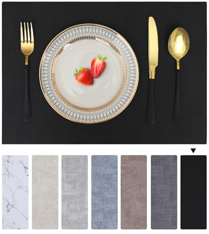 Homaxy Tischsets Abwaschbar 4er Set, Schwarz | Doppelseitig, Hitzebeständig Platzsets aus Kunstleder, Wasserdicht, Rutschfest, langlebig, für Küche & Esszimmer