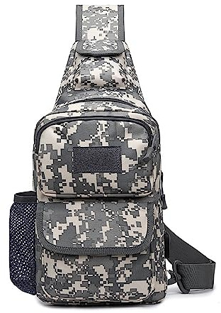 FANDARE Taktisk bröstväska, militär, axelväska, sling-väska, män, kvinnor, axelväskor med USB-laddningsport, axelväska, crossover ryggsäck för resor, vandring, crossbody pack, Grå camo, L