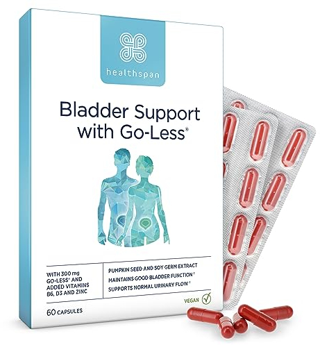 Healthspan Bladder Support with Go-Less® | Supports Good Bladder Health & Urinary Flow | 300 mg Go-Less® | Pumpkin Seed Extract & Soy Germ Extracts | Added Vitamin B6, D3 & Zinc | Vegan (60 Capsules)