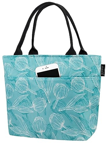 AOSBOS Kühltasche Faltbar Isoliertasche Lunch Tasche Leicht Meal Prep Tasche zur Arbeit Schule Lunch Bag Cooler Bag Wasserdicht Picknicktasche Tulpe Grün