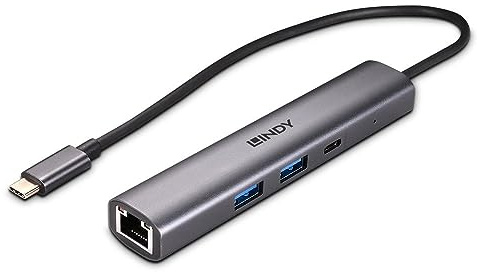Lindy 43385 Hub USB 3.2 Gen 2 Tipo C y convertidor Gigabit Ethernet