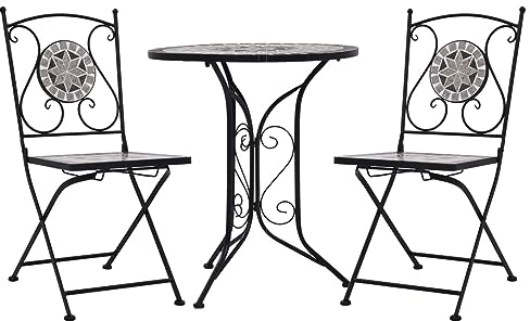 BaraSh 3-TLG. Bistro-Set Mosaik Keramik Grau Garten Set Patio Bistro Sets GartenmöBel Bistroset