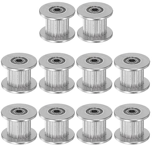 sourcing map 10Stk 2GT Umlenkrolle Zahnriemenscheibe 20 Zähne 3mm Bohrung 18mm Durchmesser Aluminum Zahnriemen für 10mm Breite Gürtel 3D Drucker CNC Maschine Zubehör Silberton