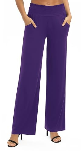 Mujeres Casual Sólido Suelto Anchas Pierna Palazzo Pantalones Elástico Cintura Yoga Pantalones con Bolsillos