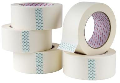 Lichamp Masking Tape for General Purpose Painting, 2 inch x 55 Yards x 5 Rolls (275 Yards Total), with Quick Opening Indications, Beige White