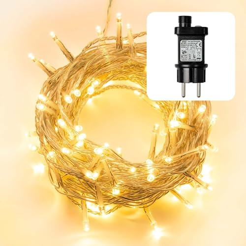 hellum LED Lichterkette außen, Lichterkette 120 warmweiße LEDs innen & außen, mit Timer, strombetrieben, 11,90m beleuchtete Länge mit transparentem Kabel <59 lm 150759