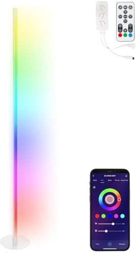 Luminea Home Control LED Stehlampen: WLAN-Steh-/Eck-Leuchte, RGB-IC-LEDs, 12 W, dimmbar, App, 155 cm, weiß (Standleuchte, WLAN Stehleuchte, Säule)