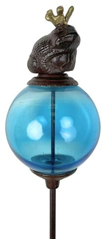 Tuteur Boule Bleu Pic de Jardin Coloré Décoration de Jardin à Planter Motif Grenouille en Fonte et Verre 10x10x117cm