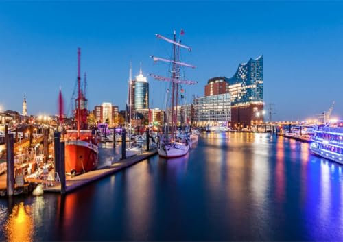 CALVENDO Poster 59,4 x 42,0 cm Querformat Ausflugsboote und die Elbphilharmonie in der HafenCity in Hamburg bei Nacht.| Bilder, Kunstdruck, Wandbild, Wanddeko, Prints ohne Rahmen