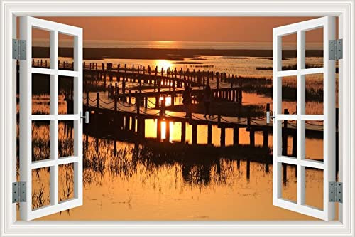 Sunset Sky Lake Bridge Wall Stickers Vinyl Decals for Bathroom Bathtub Washer Window Nursery Kids Room Decor 60X40Cm Home Art Mural Decorations