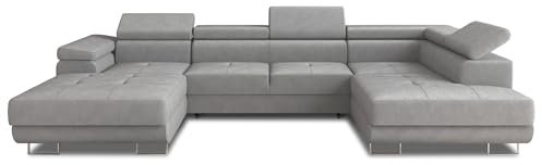 Sofnet Wohnlandschaft Caris U mit Schlaffunktion und einstellbare Kopfstützen, Ecksofa mit Zwei Bettkästen, Couch, Sofa, Bettsofa (Grau (Paros 05), Ecksofa Links)