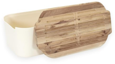 PZL CONCEPT Boîte à Pain Blanche avec Couvercle Planche en Bois - Huche à Pain Moderne - Panière - Longue Conservation, Rangement et Stockage du Pains de Mie, Cake, Brioche, Baguette et Gâteaux