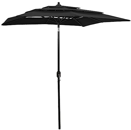 UJCHVHN Home Garden - Ombrellone da giardino a 3 ripiani, con asta in alluminio, 2 x 2 m, colore: Nero
