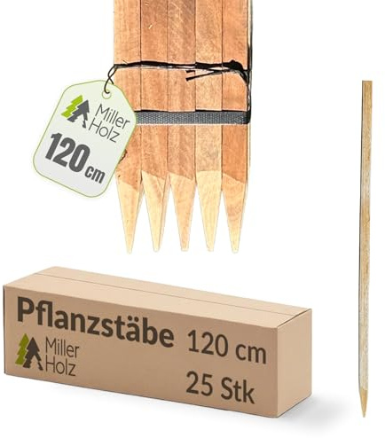 Holzpfähle Holzpflöcke Pflanzstäbe quadratisch mit vierkant Spitze 25 Stück | Eukalyptus | Holzpfähle für Markierungen | Rankstab für Pflanzen, Holzpfosten zur Abgrenzung - Stärke 2,2x2,2cm (120)