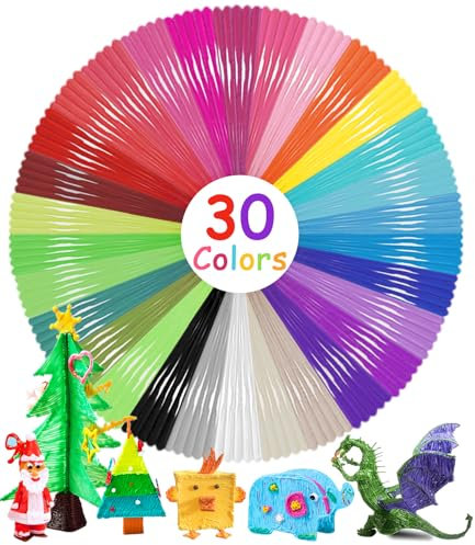 Bixury 3D Stift Filament PLA 1,75 mm 3D-Drucker Filament Nachfüllpackung mit 30 Farben 3D Drucker Filament je 5 m Total Length 150 m 3D Druckmaterialien für 3D Stift
