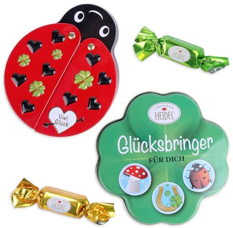 Heidel Pralinen Set - Marienkäfer & Klee Box - Für Männer & Frauen – 9 Schokolade einzeln verpackt – Süßigkeiten Box für Geburtstag, Dankeschön, Ostern & besondere Anlässe