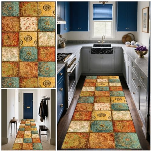 Läufer Teppich Flur Teppichläufer Flur Lang Küchenläufer 60 x 80 cm Schmutzfangmatte Innen Rutschfeste Maschinen Waschbare Fußmatte Küchenteppich Läufer für Küche Schlafzimmer Wohnzimmer Eingang