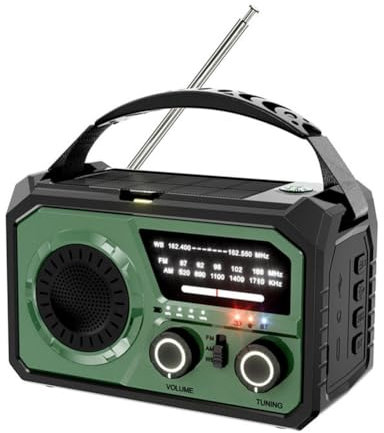 Uxsjakjsd 16000mAh Emergency AM/FM/Solar Hand Crank Weather Radio with Bluetooth 5.3, Type-C Charging for Outdoor SOS, Dark Green