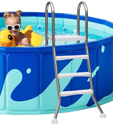 BOTOWI 85/110/135/160cm Edelstahlrahmen Oberirdische Schwimmbadleiter mit robusten doppelseitigen Kunststoffstufen, Poolleiter für oberirdischen Pool, Last 250kg,43in