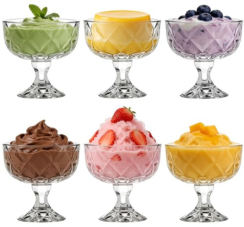 Gläser Set 6 Dessertschalen-Set aus Glas, Eisbecher aus Glas, Fruchtgelee-Kuchenbecher, Puddingbecher aus Glases, geeignet für Eisbecher, Snacks, Getreide, Bananensplits oder als Pudding-Servicebecher