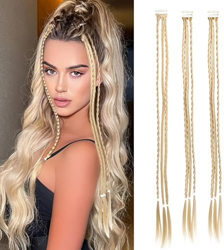 Clip in Flechthaarverlängerungen，Suuwwn 3 PCS 55 cm Clip in Braid Extensions Flechtverlängerungen mit Haarclip Langes Haarteil, Natürliches, Weiches, Synthetisches Haar Für Damen