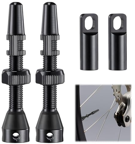 2 Pièces Valves Presta Tubeless, Tige de Valve Presta Tubeless 44 mm Anti-Obstruction avec Alliage Léger et Résistant Fahrrad Aluminiumlegierung für Fahrradreifen für Straße und MTB Reifen (Noir)