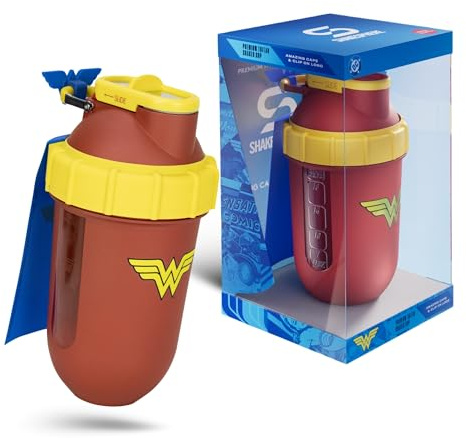 SHAKESPHERE Protein Shaker Bottle - Wonder Woman Edition - 24oz DC Comics Limited Edition Leak-Proof Shaker Cup with Steel Slide Cap, Capsule Design, No Mixing Ball BPA-Free, 3D Logo, Collector’s Box