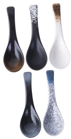 BIUDECO 5 Piezas Cuchara De Cerámica Japonesa Cucharas Soperas De Porcelana Para Comer Arroz Para Cenas Caseras o Comidas Diarias