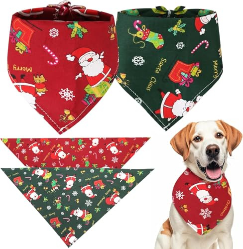 Halstuch Hund Weihnachten,2 Stück Weiches Kopftücher Waschbarer Hundehalstücher,Hundehalstuch Weihnachten,Dreieck Bandana Hunde,Dreieck Haustier Lätzchen für Kleine Mittelgroße Welpen Katzen