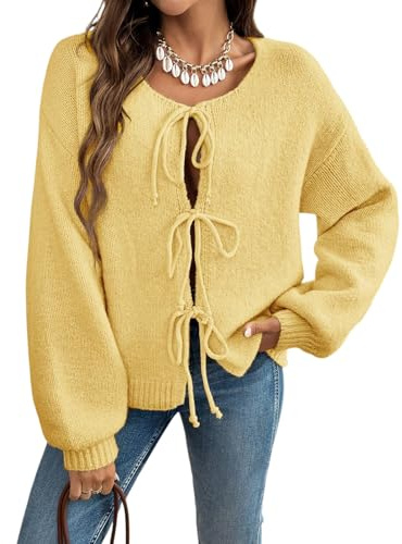 Generisch Strickjacke Damen Kurz Grobstrick Cardigan Damen Elegant Strickjacken Zum Binden Übergangsjacke Dicke Leicht Strickmantel Warm Langarm Grobstrickjacke Einfarbig Rundhals Herbstmantel