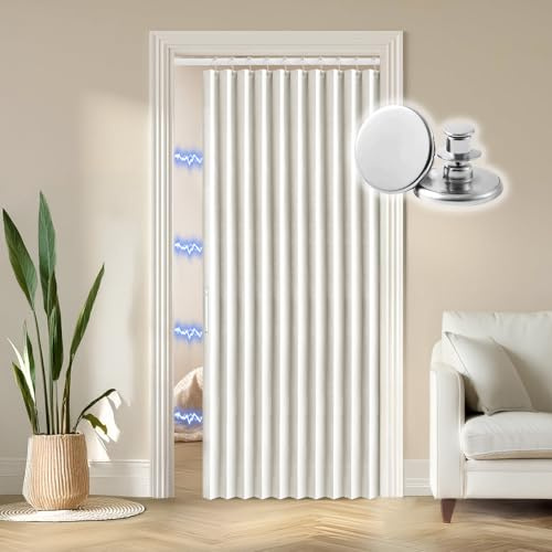 RINHARTEX Blackout Folding Door Curtain Magnetic Sliding Door for Closet Pleated Concertina Doorway Curtain Accordion Door Interior Room Divider Bedroom Living Room(52x78,Cream White)