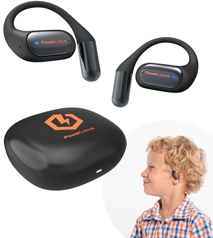 PowerLocus Kids Wireless Headphones Open-Ear, 85dB Safe Volume Limit | Open Ear Earbuds, Touch Button Control, Long Playtime,13x11mm Deep Bass, Earphones for Kids, Noise Cancelling Microphone