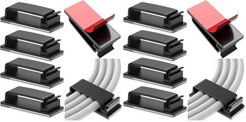 Vinabo Juego de 10 Clips de Cable Autoadhesivos Duraderos, Organizador de Clips de Cable, Kit Organizador de Cables, Clip de Cable Autoadhesivo Para TV, PC, Escritorio, Hogar, Oficina, Negro