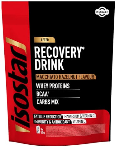 ISOSTAD Long Energy +3H Recovery Drink Macchiato Nocciola, Preparato in Polvere per Bevanda Sportiva Post Workout con Carboidrati, Proteine del Latte, Elettroliti e Aminoacidi Ramificati (BCAA),450g