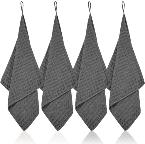Quilax 4Pack Barista Cloth, 11.8 Coffee Cleaning Cloth, Washable Microfiber Cloths, Reusable Kitchen Towels for Drying Dishes(Dark Gray)
