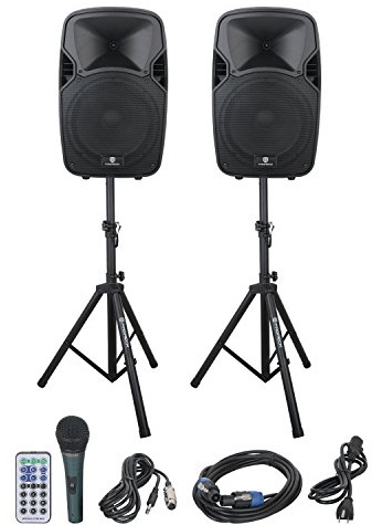 PRORECK PARTY 12 Portable 12-Inch Woofer 2-Way Powered PA Speaker System Combo Set with Bluetooth/USB/SD Card Reader/FM Radio/Remote Control/Speaker Stand