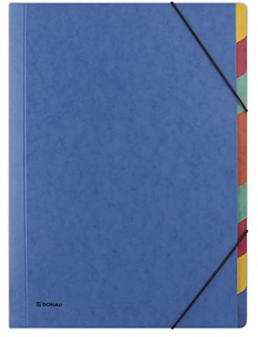 DONAU 8649119-10 Premium Ordnungsmappe Mappe mit Gummiband/mit 9 trennblätter/Fächer / A4 Farbe: Blau/aus Pressspan-karton 500gsm/ Eckspanner Sammelmappe mit Gummi/ 1 Stück-Packung
