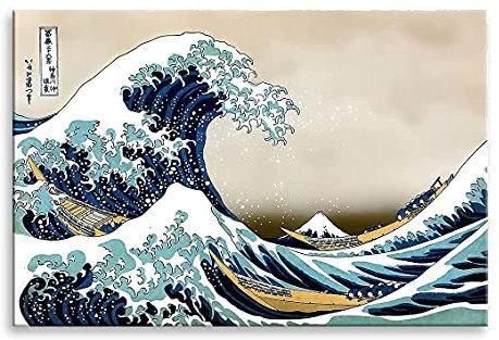 OOPS Cuadro Lienzo LA Gran Ola DE Kanagawa (Hokusai) sobre Bastidor de Madera (60x40)