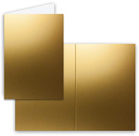 50x Falt-Karten DIN A6 in Gold Metallic - Blanko - Doppel-Karten - 250 g/m²
