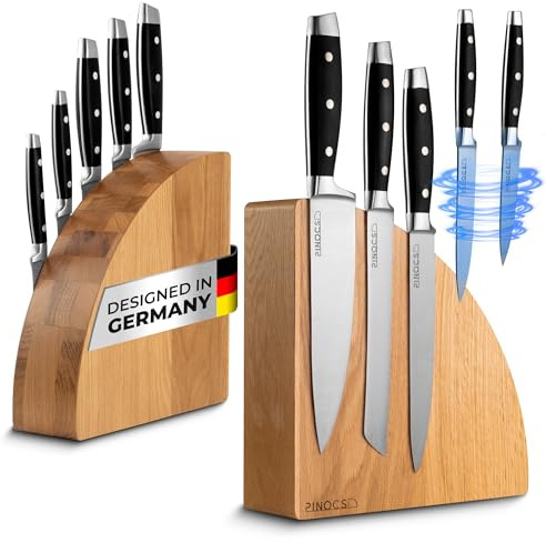 PREMIUM magnetischer Messerblock aus Bio-Eichenholz; Doppelseitig nutzbar; Extra starke NEODYM-MAGNETE; Messerblock ohne Messer