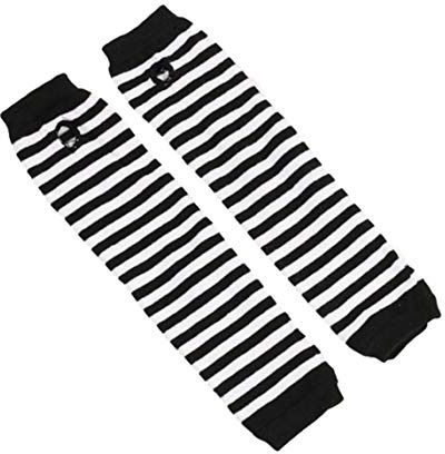 appyupcity 1 Paar schwarz + weiß gestreifte Lange Armwärmer Fingerlose Handschuhe gestrickt Handgelenk Armstulpen mit Daumenloch Dehnbare Handschuhe Winter Wärmeschutz für Frauen Mädchen