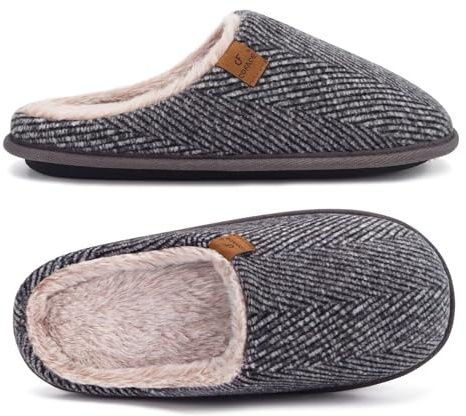 COFACE Pantofole da Uomo Invernali Plaid, Comoda Memory Foam Calde Scarpe da Casa in Lana con Suola Antiscivolo Taglia 40